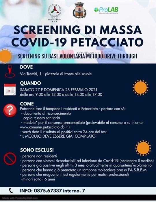 Screening di massa a Petacciato: sabato e domenica in via Tremiti
