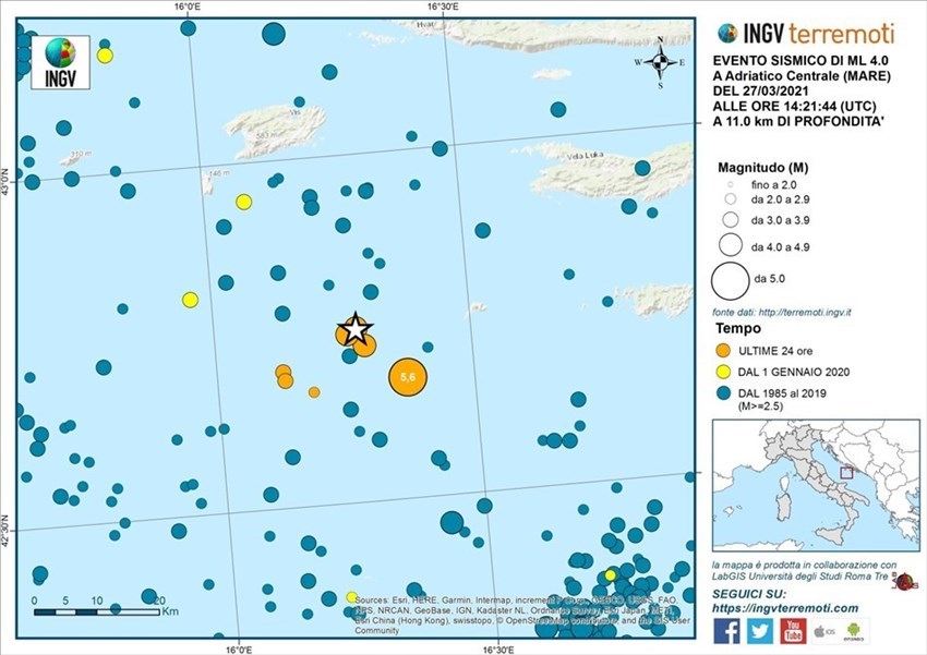 Sequenza sismica nel Mare Adriatico