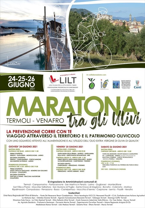 ‘Maratona tra gli ulivi’: 24 comuni in tre giorni con Lilt e Città dell’olio