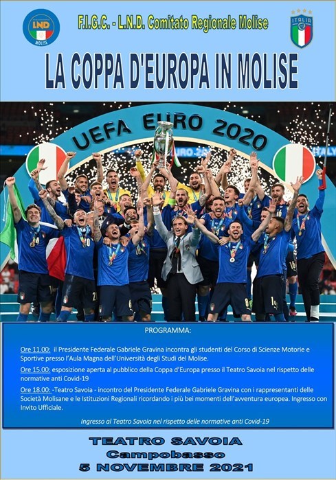 Da Wembley al Molise, Gravina porta in mostra la Coppa d'Europa vinta dagli azzurri