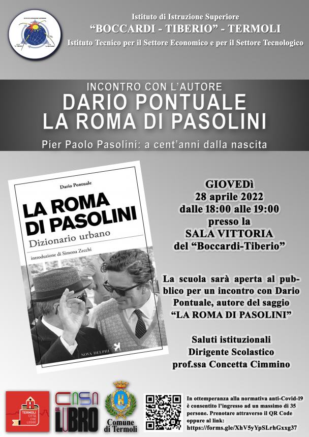 “La Roma di Pasolini” di Dario Pontuale, incontro con l'autore al Boccardi-Tiberio