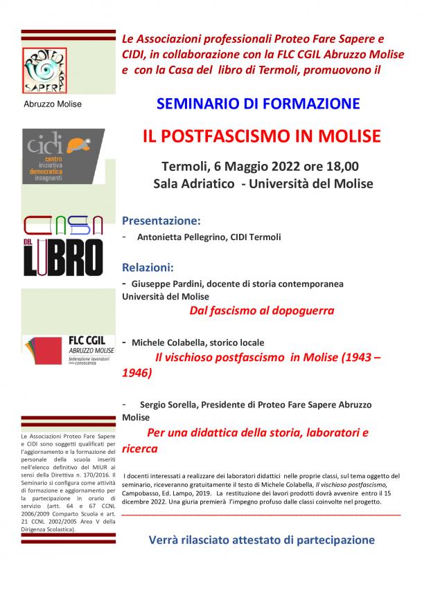 Locandina seminario di formazione 'Il postfascismo in Molise'