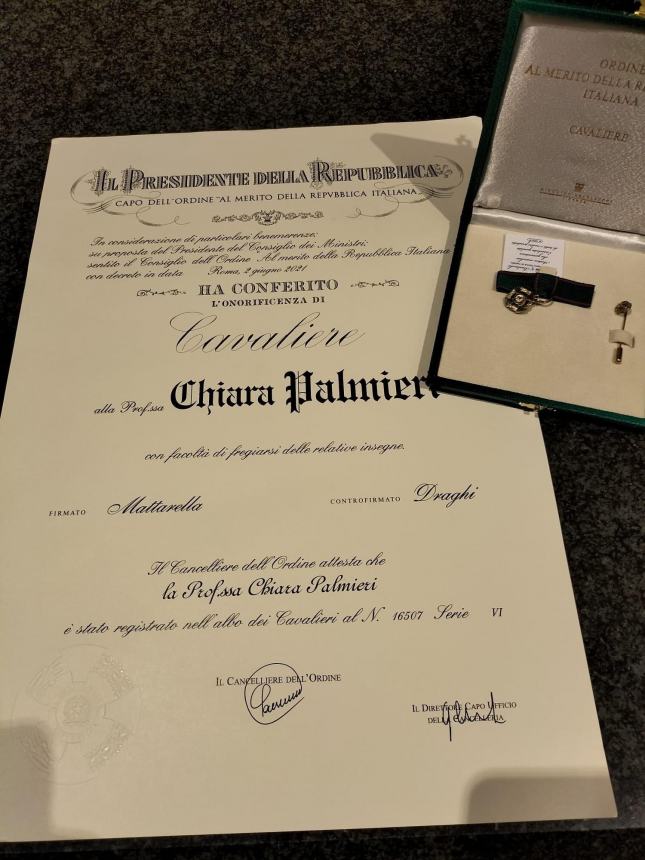 La professoressa vastese Chiara Palmieri premiata come Cavaliere della Repubblica