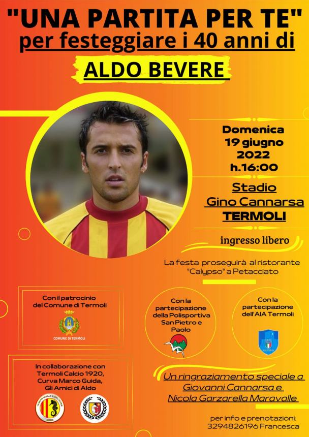 “Una partita per te”: allo stadio Cannarsa l’amichevole per ricordare Aldo Bevere