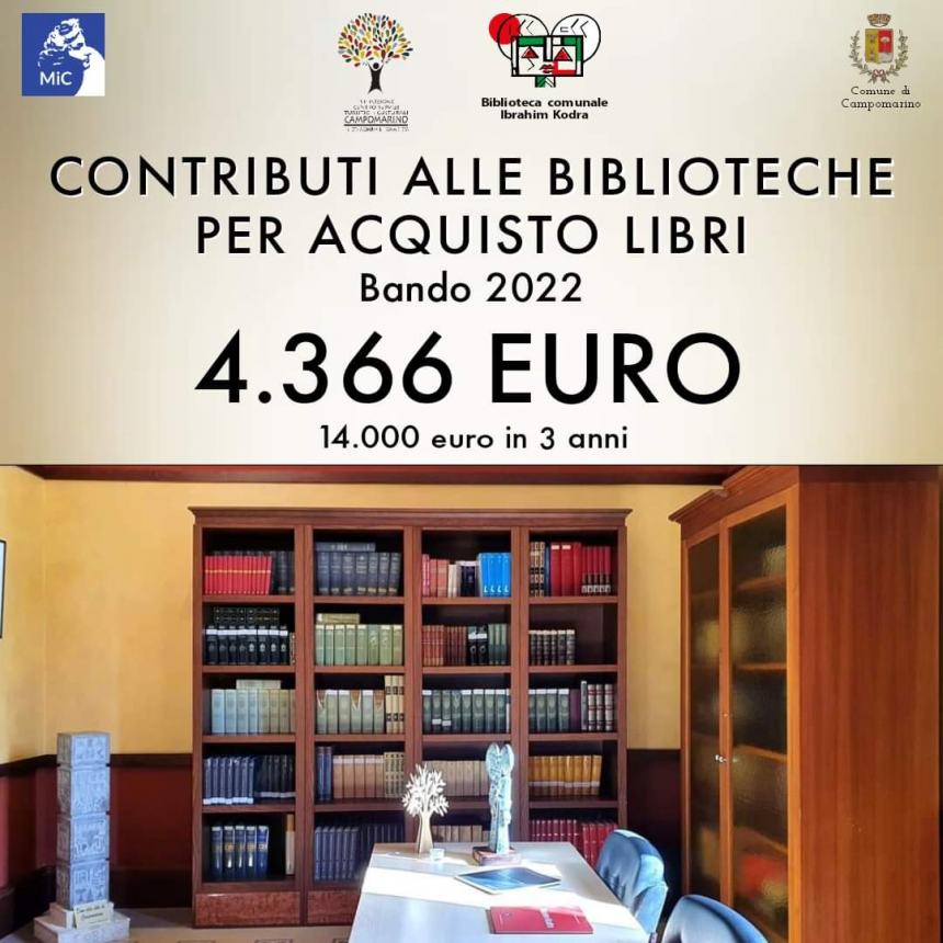 Fondi in arrivo anche alla biblioteca Kodra di Campomarino