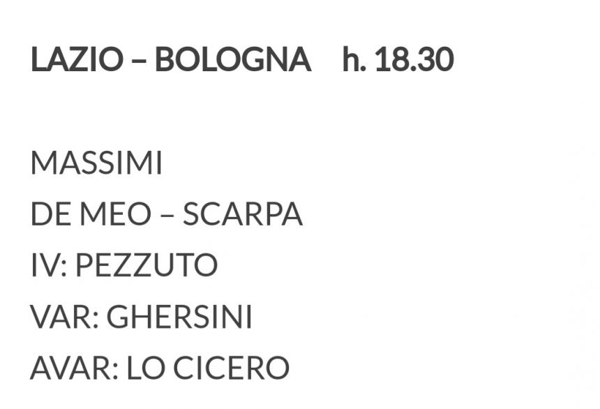Il team arbitrale di Lazio-Bologna