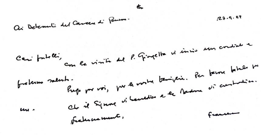 Il messaggio di Papa Francesco trasmesso ai detenuti di Parma