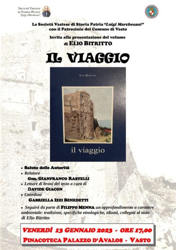 Venerdì la presentazione de "Il Viaggio" di Elio Bitritto, romanzo storico 