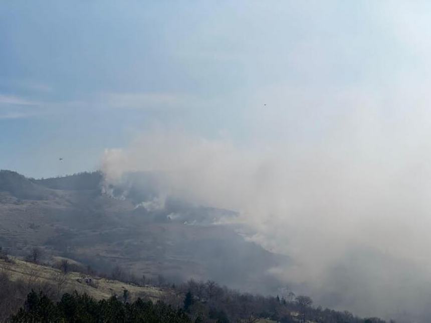 In fiamme area boschiva a Villa Celiera, intervento del Canadair