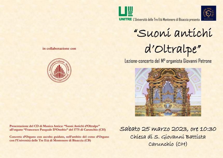 L’evento è parte del ciclo di incontri sull’organo a canne organizzato dall’Università delle Tre Età di Montenero di Bisaccia