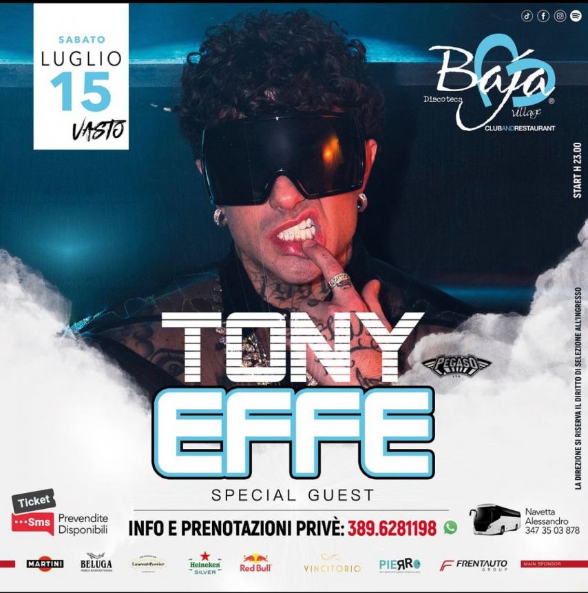 Tony Effe e Sam Ruffillo gli special guest il 15 luglio al Baja Village