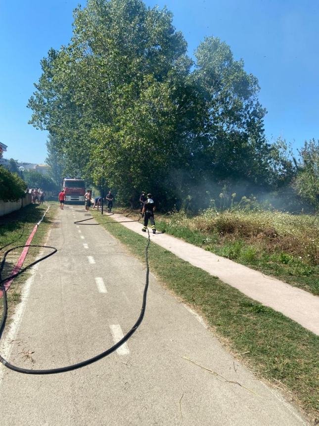 Fiamme a ridosso della ciclabile in contrada San Tommaso a Vasto Marina