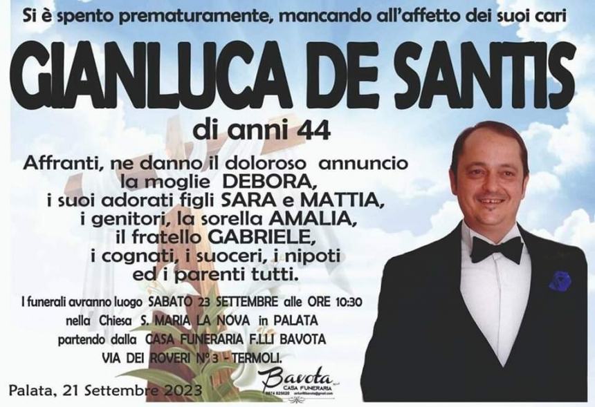 Esplodenti Sabino, sabato i funerali del molisano Gianluca De Santis