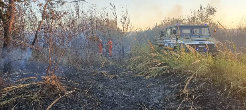 L'incendio tra Bifernina e statale 87