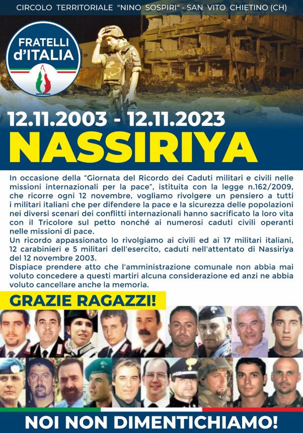 Il circolo di San Vito depone corona in memoria dei Caduti nell’attentato di Nassiriya