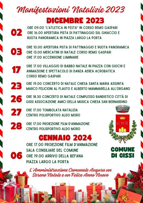 Dal 2 dicembre al via il ricco calendario degli eventi natalizi a Gissi 