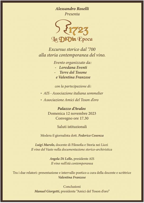 "1723 La Divin Epoca", excursus storico del vino a Palazzo d'Avalos