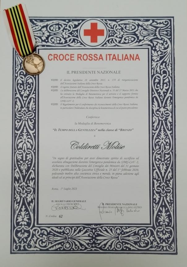 Prestigioso riconoscimento per la Coldiretti Molise