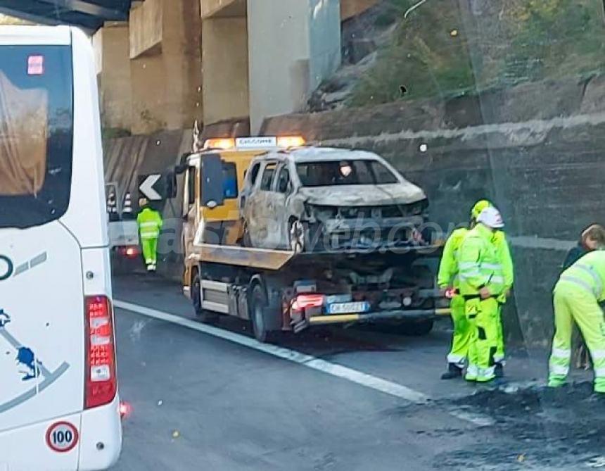 Auto in fiamme sull’A14 tra Ortona e Lanciano