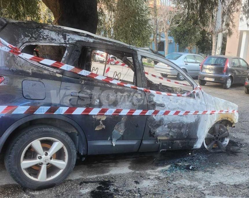 Auto in fiamme nella notte in via Alcide De Gasperi a Vasto