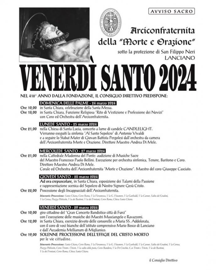 Settimana Santa a Lanciano: ecco il programma 2024