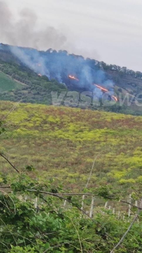 Costone in fiamme a Casalbordino nei pressi dell’ex fornace 