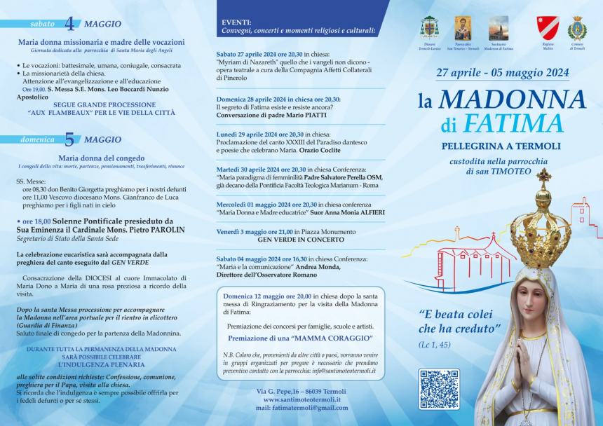 La Madonna di Fatima pellegrina a Termoli: il programma