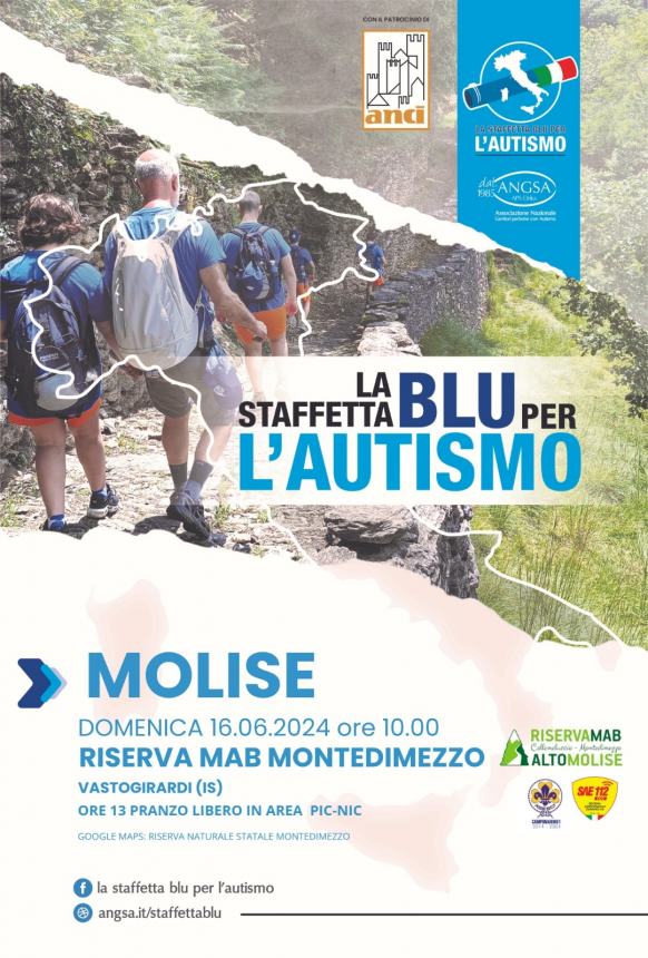 Sarà in Molise il prossimo 16 giugno la staffetta blu per l'autismo