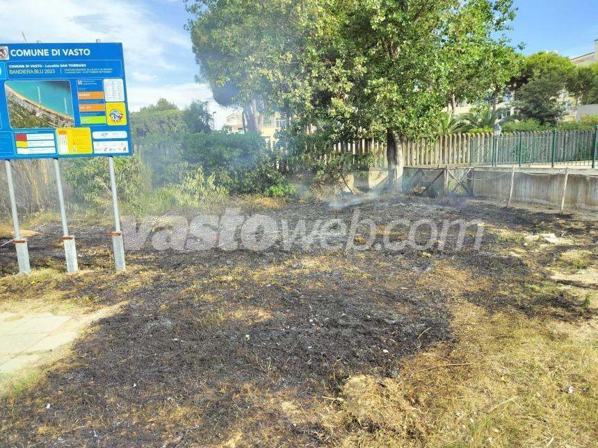 Fiamme lungo la pista ciclabile a Vasto Marina nei pressi dell'area Sic