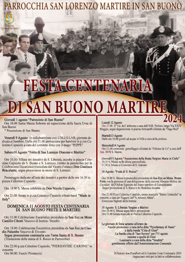 Ecco il programma della Festa Centenaria “San Buono Martire”