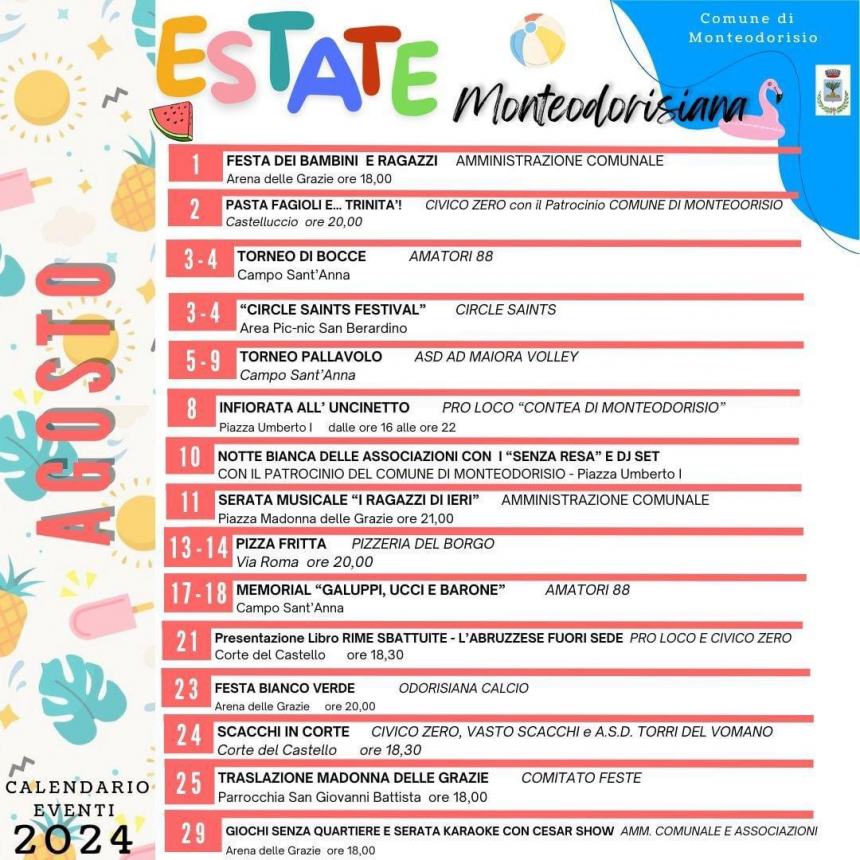 Estate a Monteodorisio, ecco il calendario: musica, sport e ottimo cibo