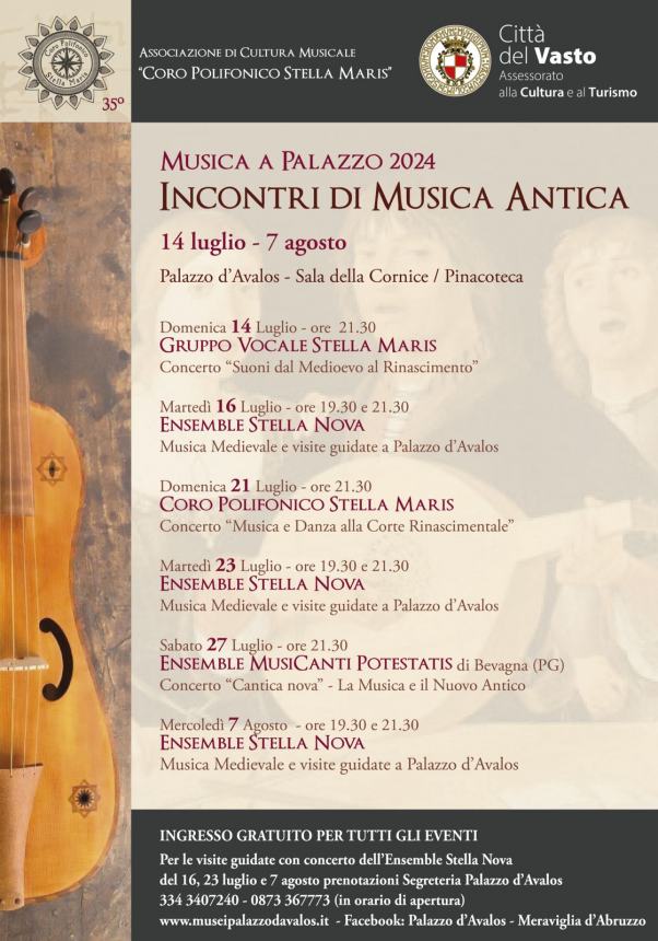 A Palazzo d’Avalos tornano gli "Incontri di Musica antica" con l'Ensemble Stella Nova