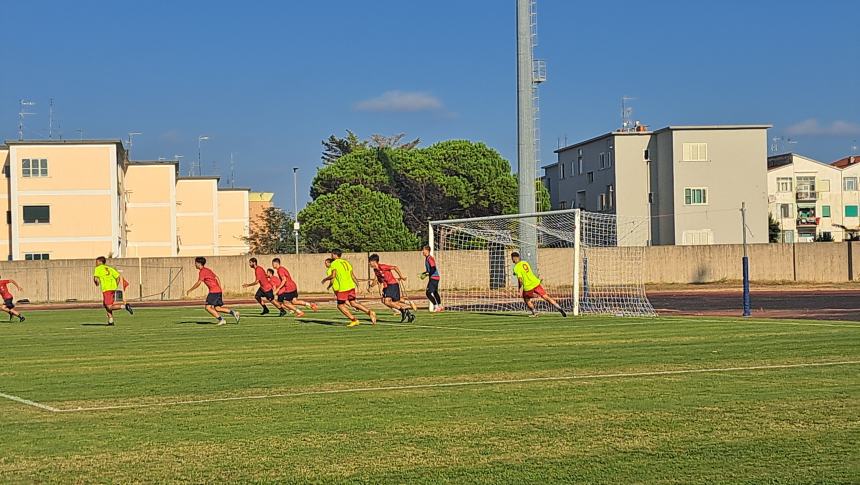 L'allenamento congiunto allo stadio Cannarsa Termoli 1920-Montenero calcio