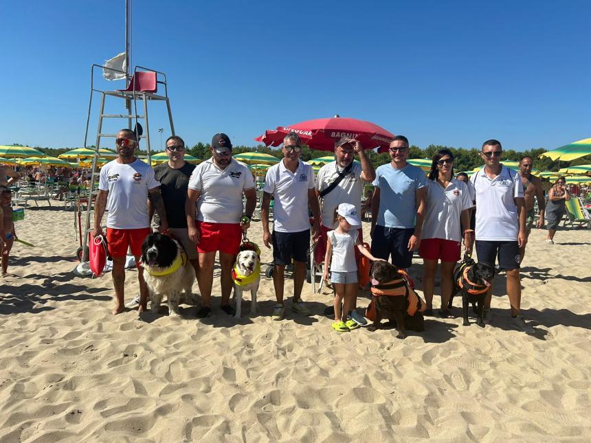 Cani di salvataggio in azione sulla spiaggia di Campomarino lido