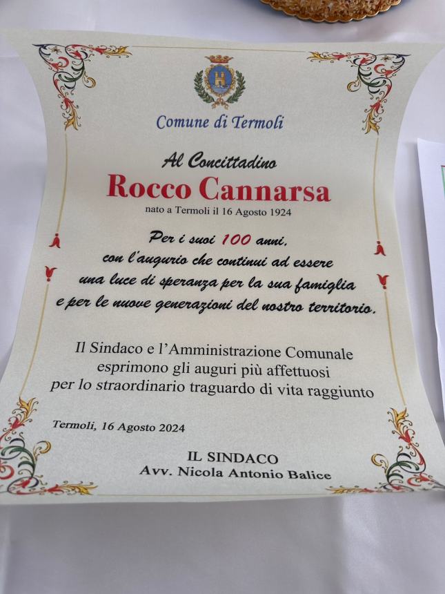 Grande festa all'Opera Serena per i cento anni di Rocco Cannarsa