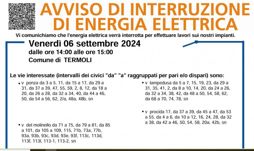 Avviso interruzione di energia elettrica 