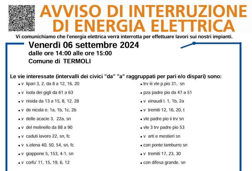 Avviso interruzione di energia elettrica 