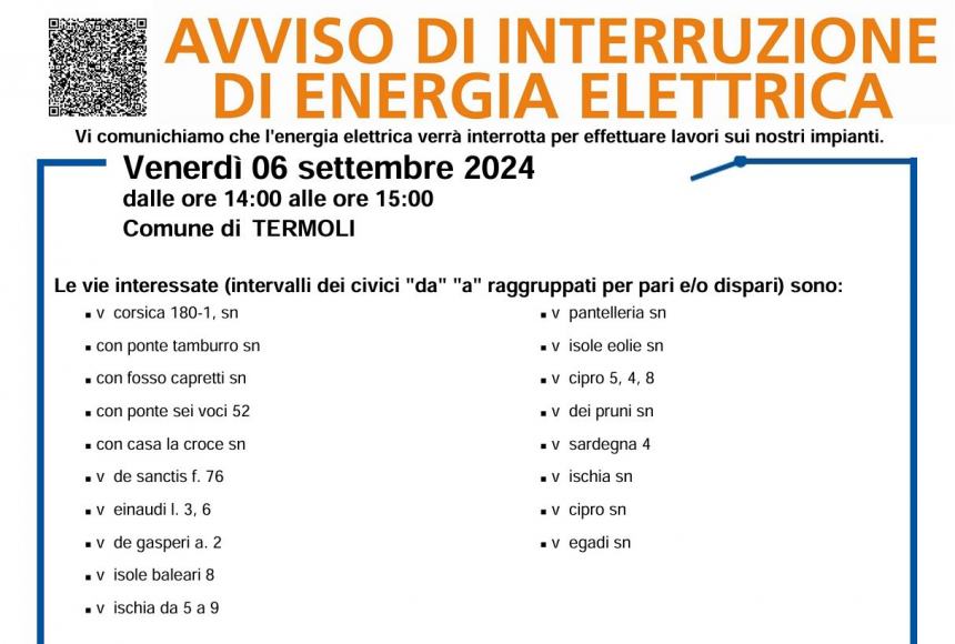 Avviso interruzione di energia elettrica 