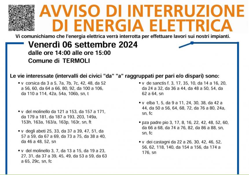 Avviso interruzione di energia elettrica 