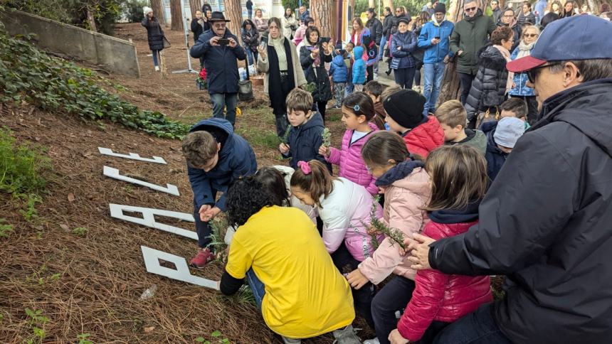 Festa dell’albero: le piantine messe a dimora alle Figlie della Croce formano la scritta “Pace” 