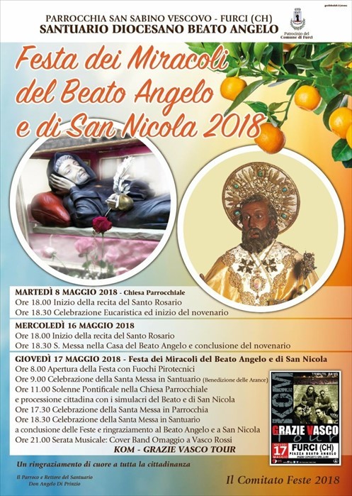 Il 17 maggio a Furci grandi festeggiamenti in onore del Beato Angelo