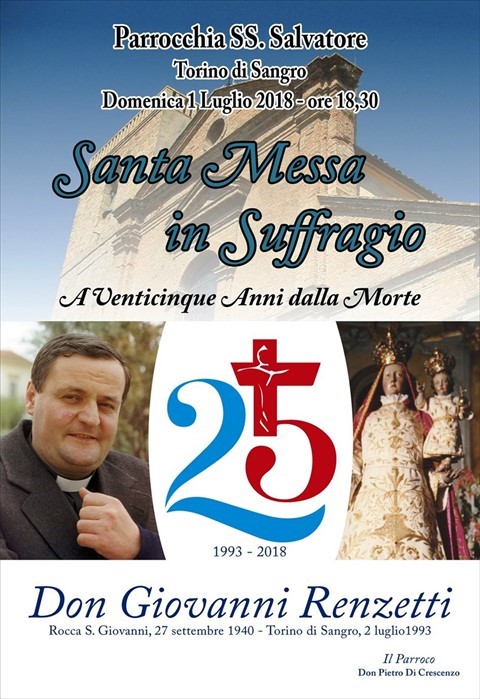Il 1° luglio a Torino di Sangro l'omaggio a don Giovanni Renzetti a 25 anni dalla morte