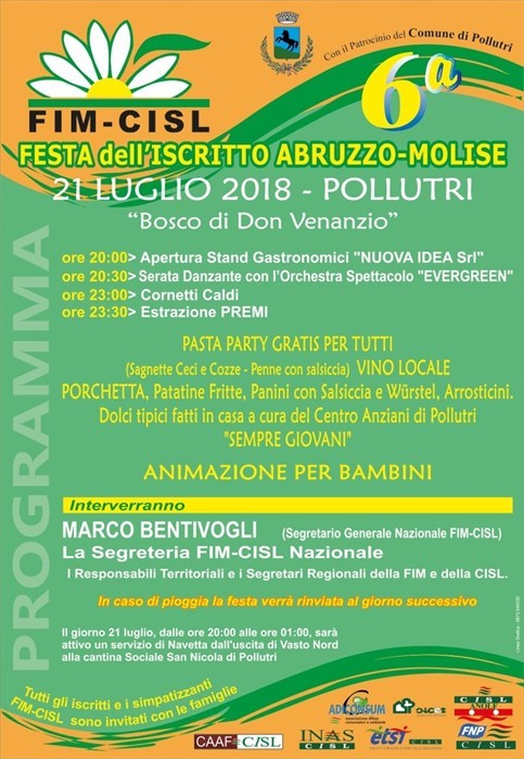 Fim-Cisl: “Festa dell’iscritto Abruzzo-Molise al Bosco di Don Venanzio"