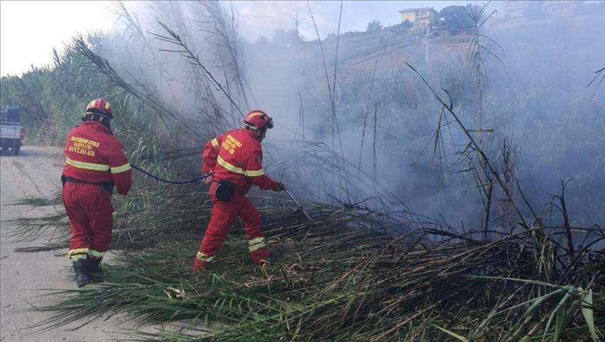 Incendio di sterpaglie a San Salvo, intervento della Protezione Civile di Vasto