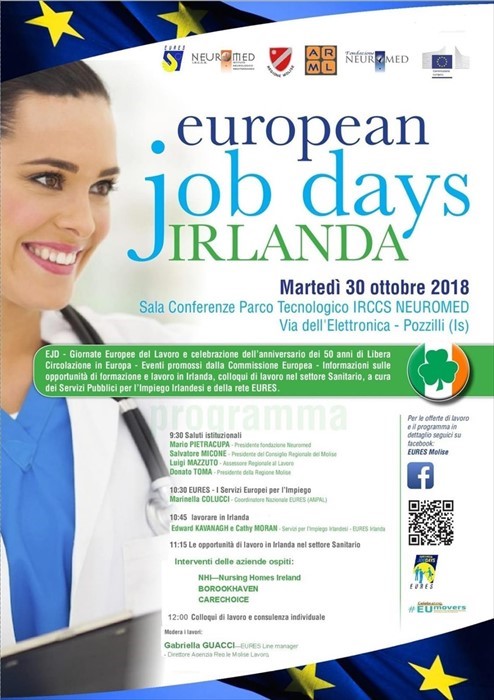 European Job Day Irlanda: il 30 ottobre al Parco Tecnologico del Neuromed
