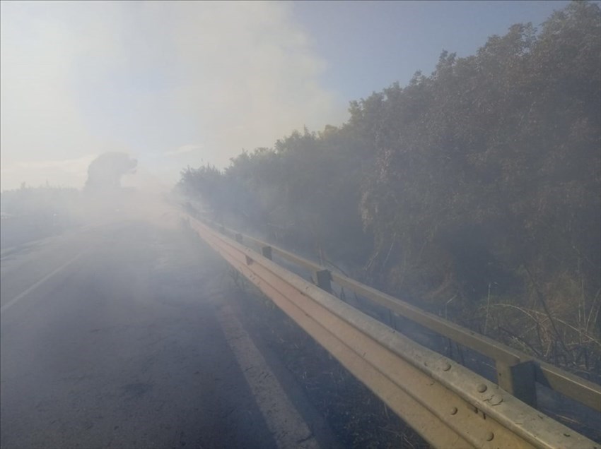 Incendio lungo la statale a Torino di Sangro