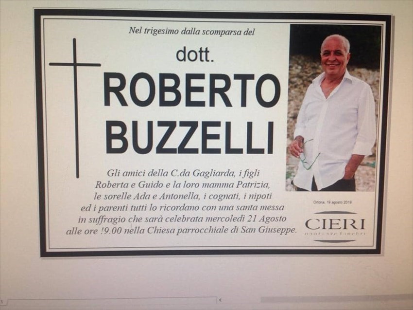 Il 21 agosto Roberto Buzzelli sarà ricordato con una messa a Ortona