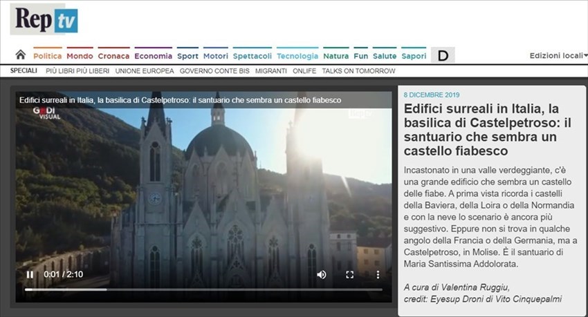 Basilica di Castelpetroso, per Repubblica è «Un castello fuori posto»