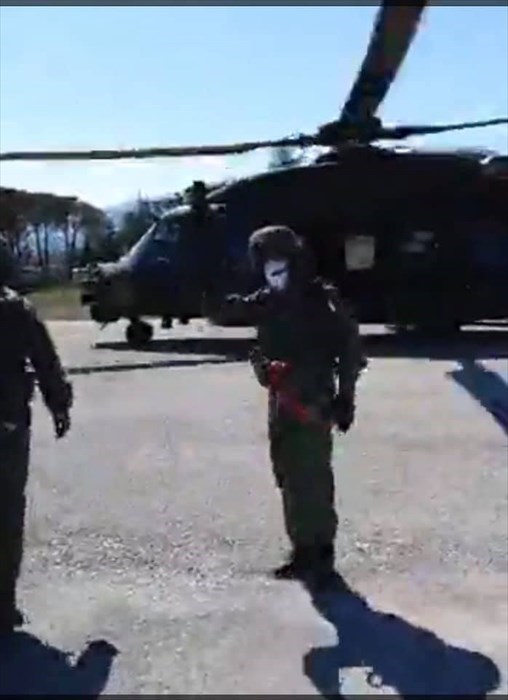 L'elicottero dell'Esercito alla sede della Protezione civile