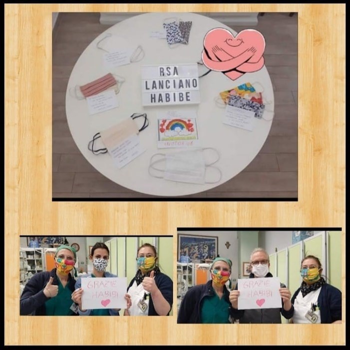 Gessica Riccitelli con i volontari di Habibi Hart Design cuciono e donano mascherine